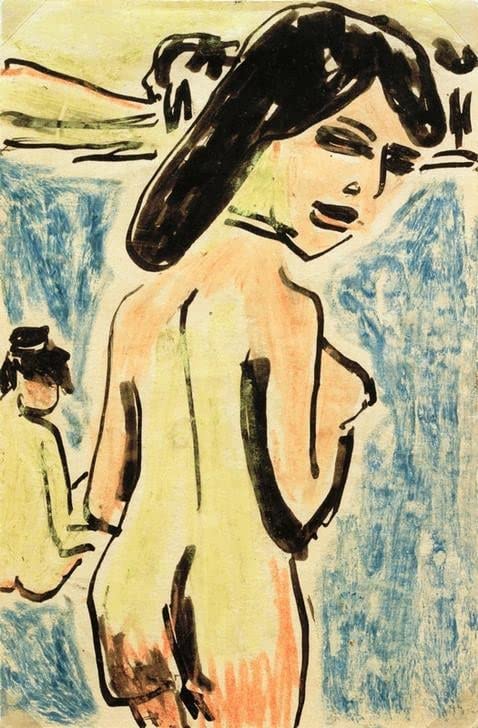 Tableau moderne Baigneurs à l'étang Kirchner pour créer une ambiance artistique de salon