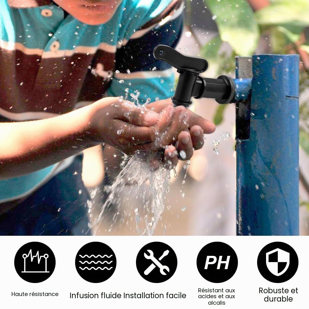 Robinet Cuve Plastique, Robinet Recuperateur Eau de Pluie avec Joint 3/4" Robinet pour Citerne Pluies avec Ruban étanche Boucle Filetée pour le Jardin l'Industrie Recuperateur Eau de Pluies