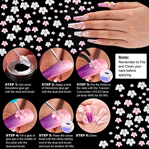 3D Flowers For Nails Art Colorful Charms Set #3 With Caviar Beads, Blossom Rhinestones Crystal Kit Pearls Acrylic Studs Diy Design Manicure Accessories For Women Girls Decoration #TOP4