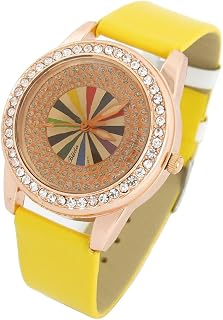 Qtqgoitem Women Faux Rhinestone Round Dial Yellow Band Wrist Watch (Model: 2c5 316 736 523 526)