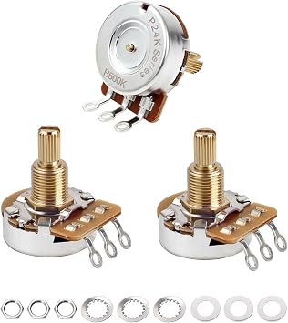 Banworks Brass A500K+B500K Imperial 3/8" Thread Full Sized Pots 24-Spline Split Long Shaft 19mm Length 2A1B Audio & Linear Taper Potentiometer for Gibson Les Paul/SG Fender Strat/Tele PRS JT/XNQ-18