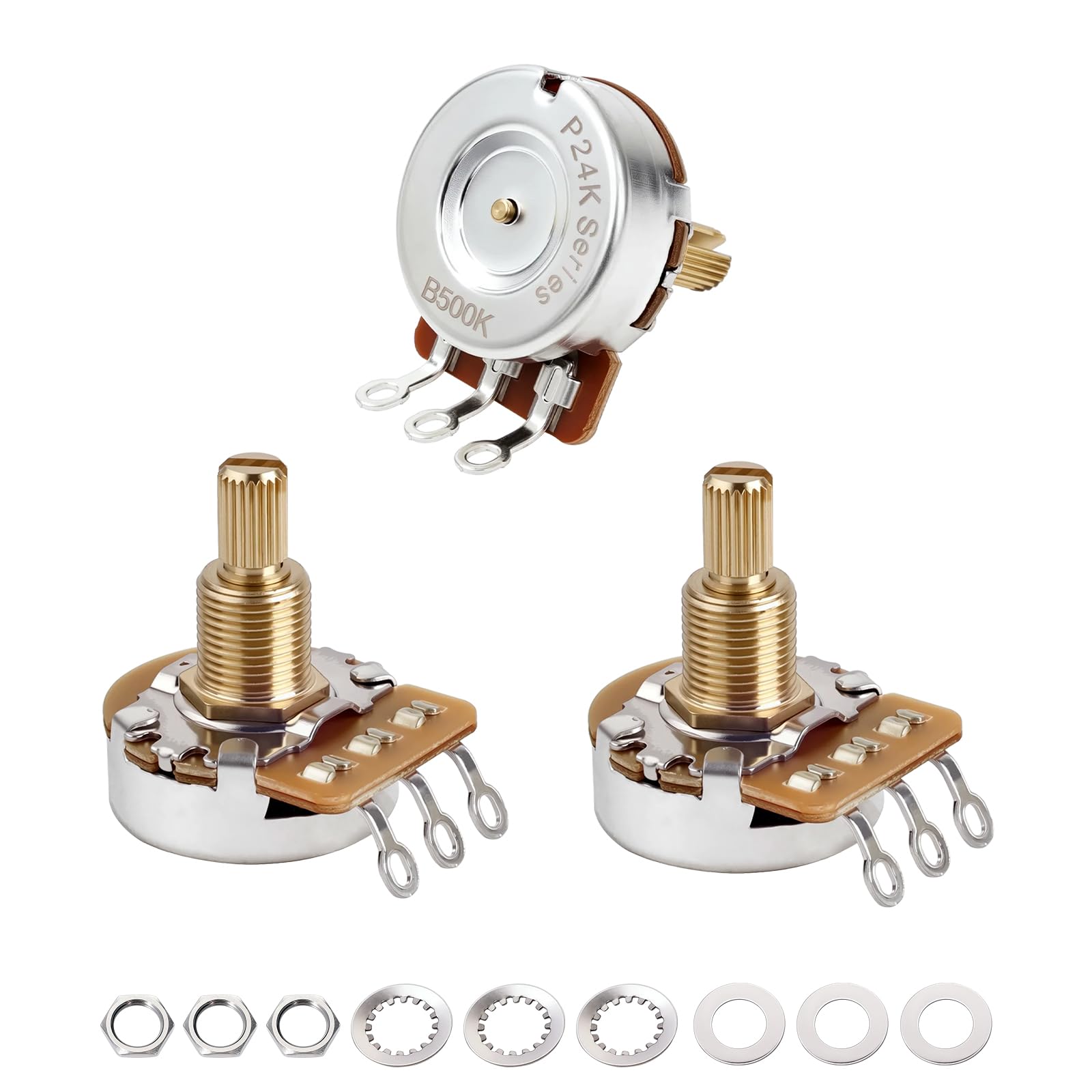 Banworks Brass A500K+B500K (2A1B) Imperial 3/8" Thread Guitar Pot 24-Spline