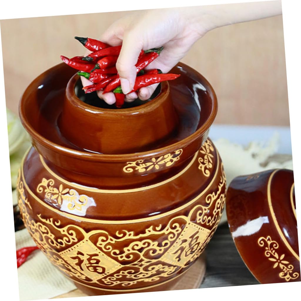 Barattolo per Sottaceti in Terracotta da 4 Litri con Coperchio Sigillato Antipolvere, Contenitore Tradizionale per Fermentazione Verdure e Conserve Domestiche, per Cucina