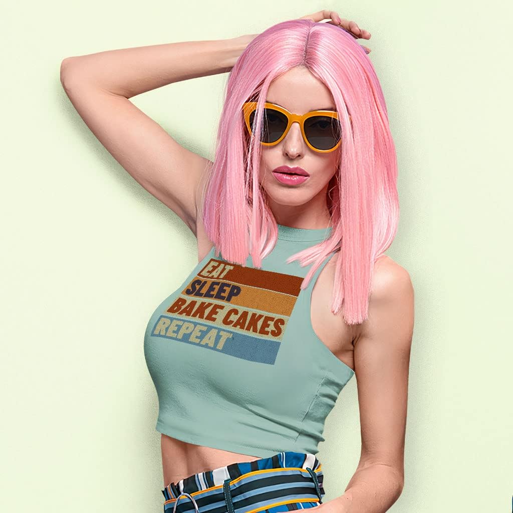 Eat Sleep Bake Cakes Racerback Cropped Tank - Text Design Women's Tank - Printed Tank Top