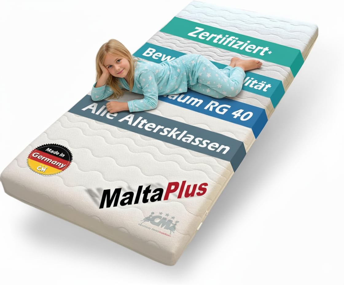 Kindermatratze 80x180 cm Malta Plus. Kaltschaum Oeko-Tex Standard 100 Zertifiziert in der Größe 180x80 cm. Atmungsaktiv, nur eine Zone, Ideal für Kinder in jedem Alter