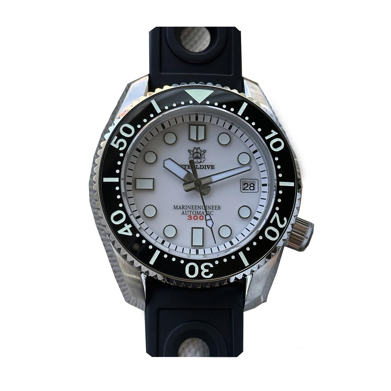 STEELDIVE SD1968 Orologio sportivo automatico da uomo in acciaio inossidabile con lunetta in ceramica bianca impermeabile fino a 300 m NH35 (V 2)