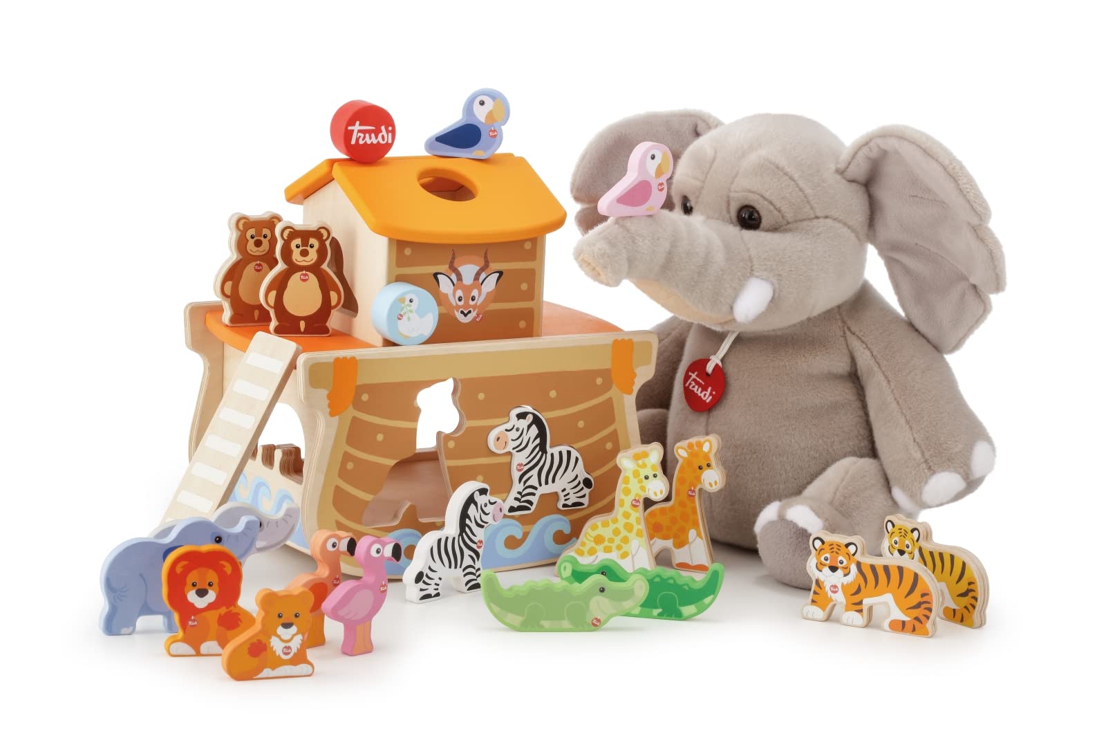 SEVI Arca di Noè (24 pz) | Trudi by Giochi in Legno Bimbo da Un Anno Regali Bambini Primi Mesi | 24x24x17cm | Primi Giochi | Modello 88015