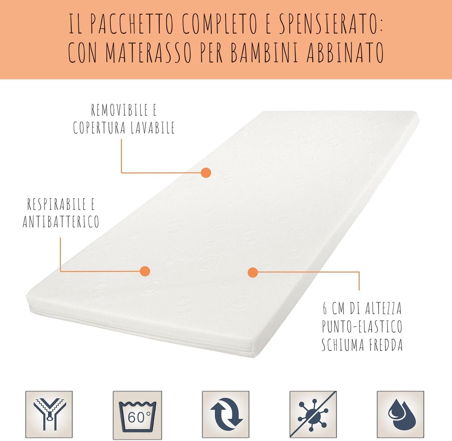 Letto Bambini WFL GROUP Con Materasso | 70x140cm, Bianco - Con Cassetto E Barriera Di Sicurezza - Foto 2