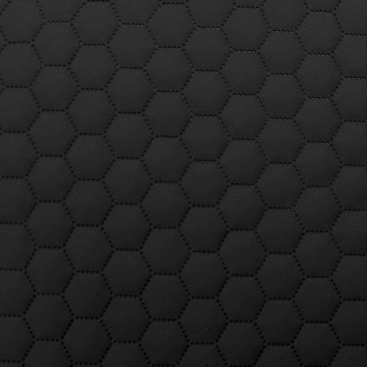 Quilted Faux Leather Hexagon Stitch Car Seating Vehicle Upholstery Fabric by The Metre - Black