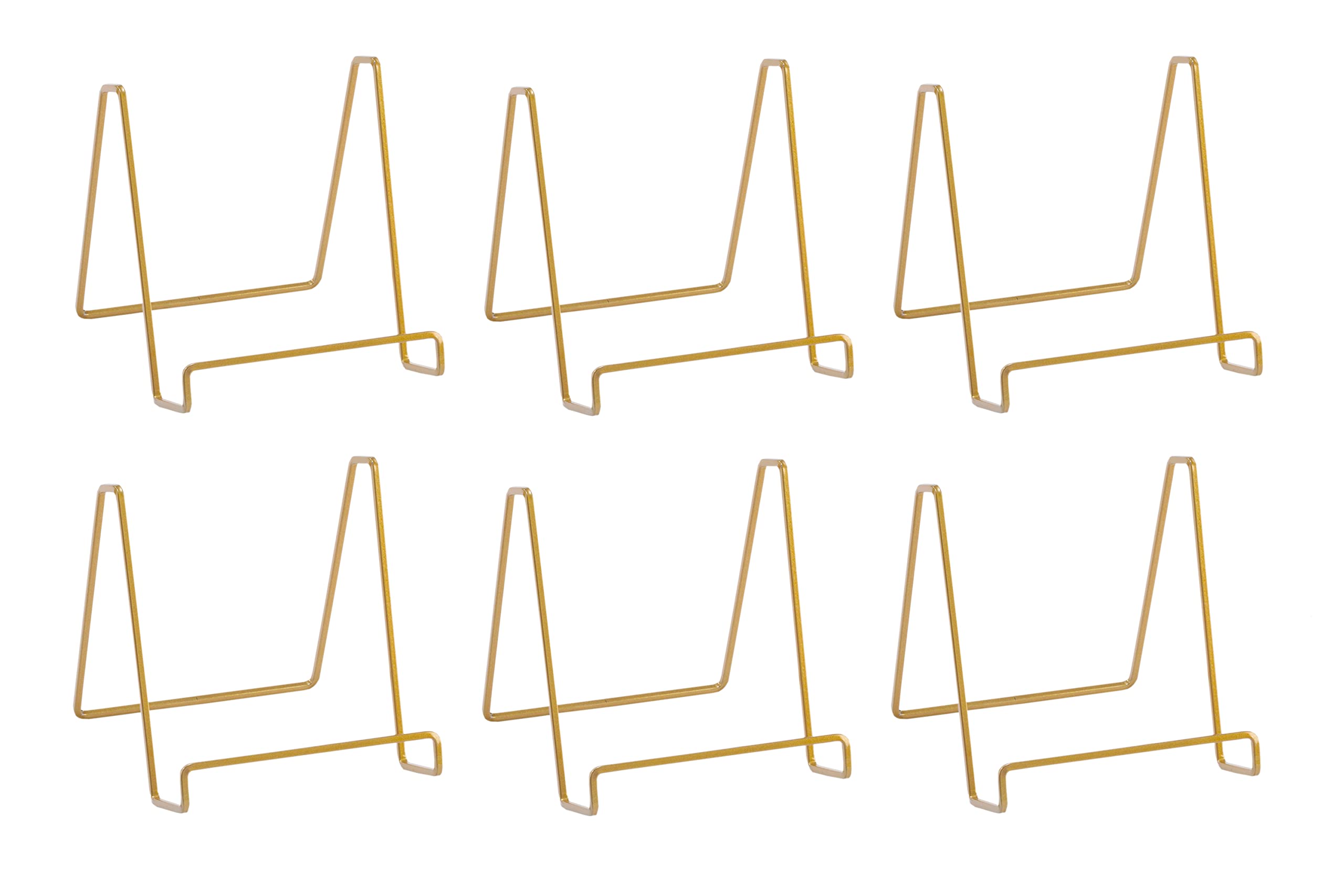 Tripar 6-Pack 6-Inch Metal Gold Painted Square Book Holder/Stand, Wire Mini Easel, Small Photo Stands for Table, Display for Picture Frames, Plaques & Plates