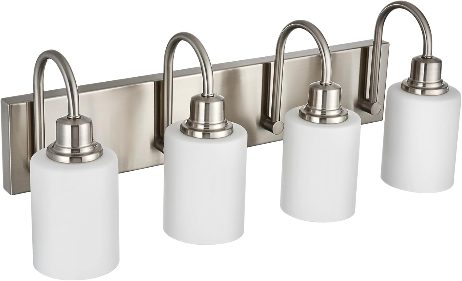 VINLUZ 4-Light Vanity Lights in Brushed Nickel Finish,Indoor Industrial Bathroom Lighting Fixtures Over Mirror with Opal White Glass Shade Wall Mounted Lamp for Living Room, Bedroom 4 Light