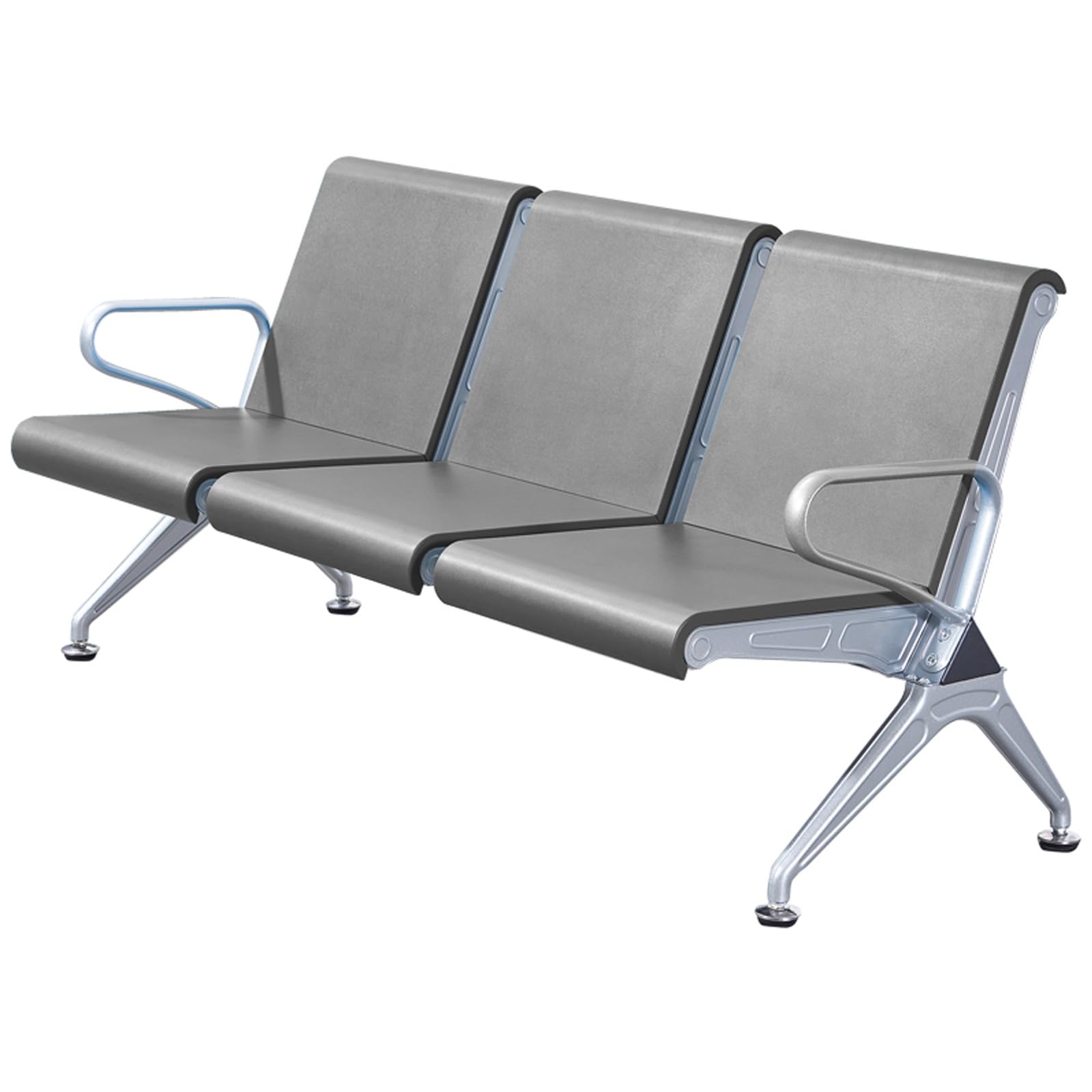 SnamicE 3Seat Waiting Room Bench Leather Cushion Reception Chairs with Arms for Office Airport School & Bank Seating,Grey