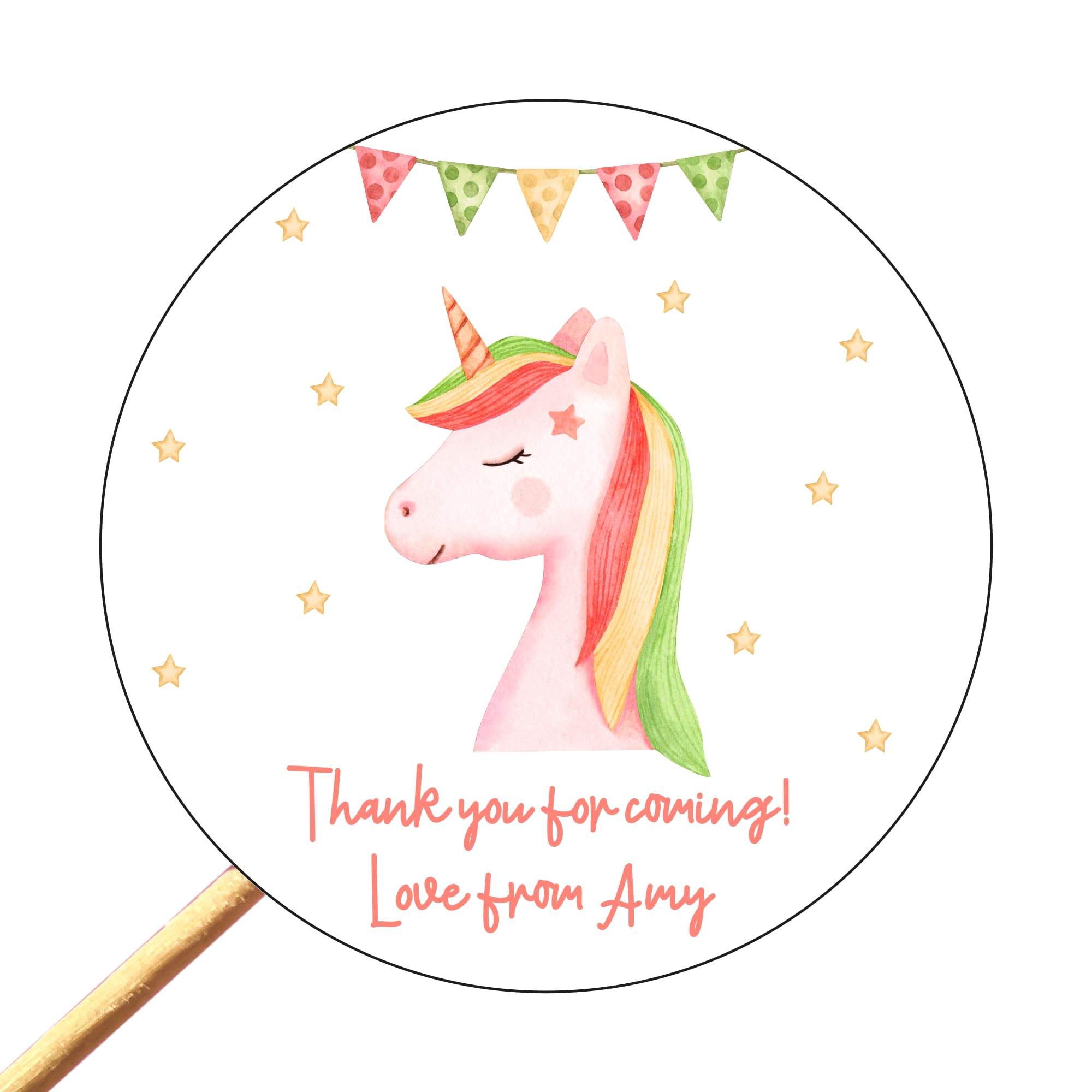 Custom birthday labels, personalised stickers, circular, business, party bag labels, unicorn stickers, sweet cone labels, custom text