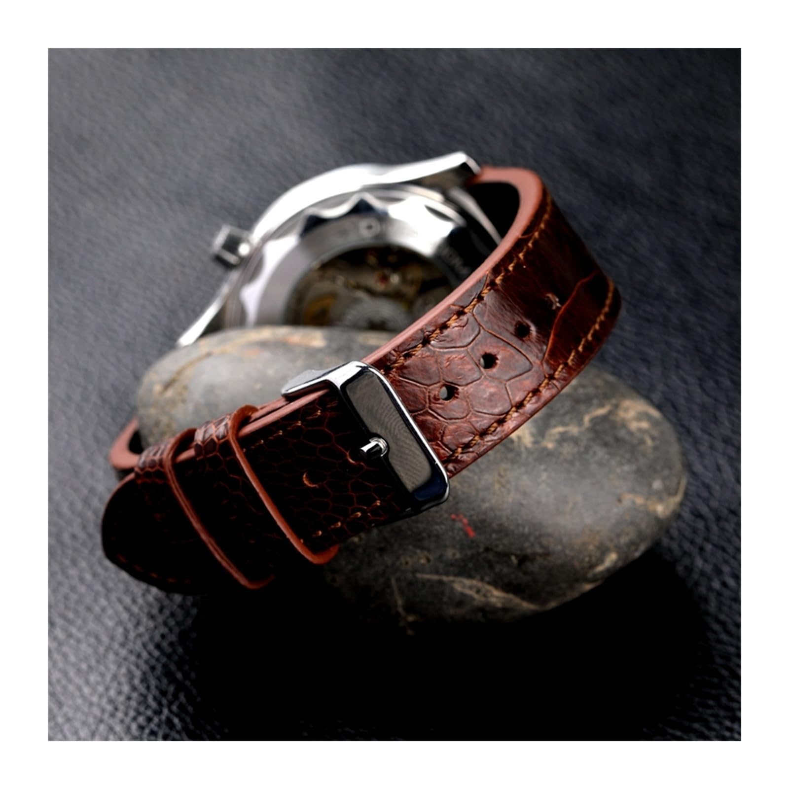 Cinturino in pelle fatto a mano, bracciale in pelle stile vintage da 18-22 mm, marrone e nero