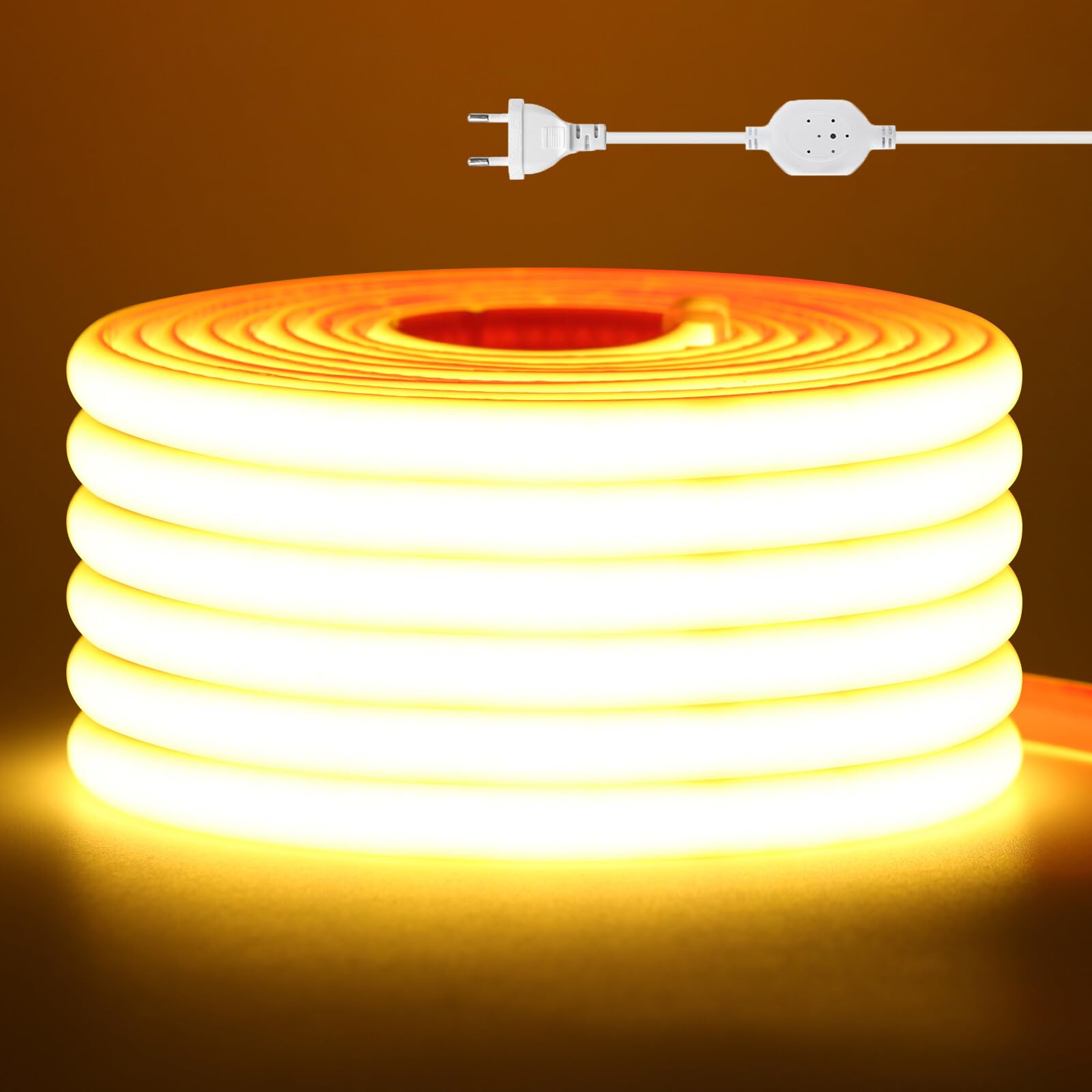 Tira LED neón COB 220V de silicona [15M,Blanco cálido 3000-3500K],flexible e impermeable IP65,288 LEDs/m Tira LED FCOB recortable CRI85+,iluminación para hogar/tienda