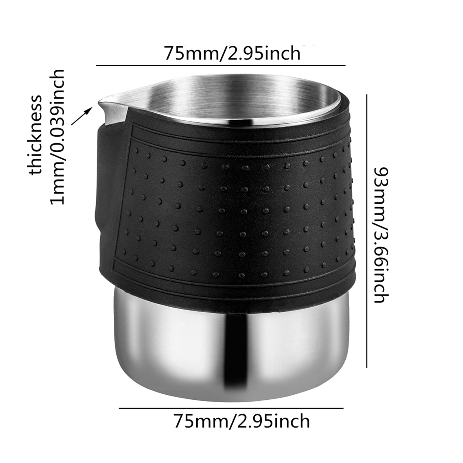 Becher, Edelstahl, Silikon, Milchaufschäumkrug, Kaffee-Kunst, Milchkännchen, Aufschäumer, Krug, Espresso-Kaffee, Latte-Krug, 350 ml, Soßen-Saucen-Tassen-Set