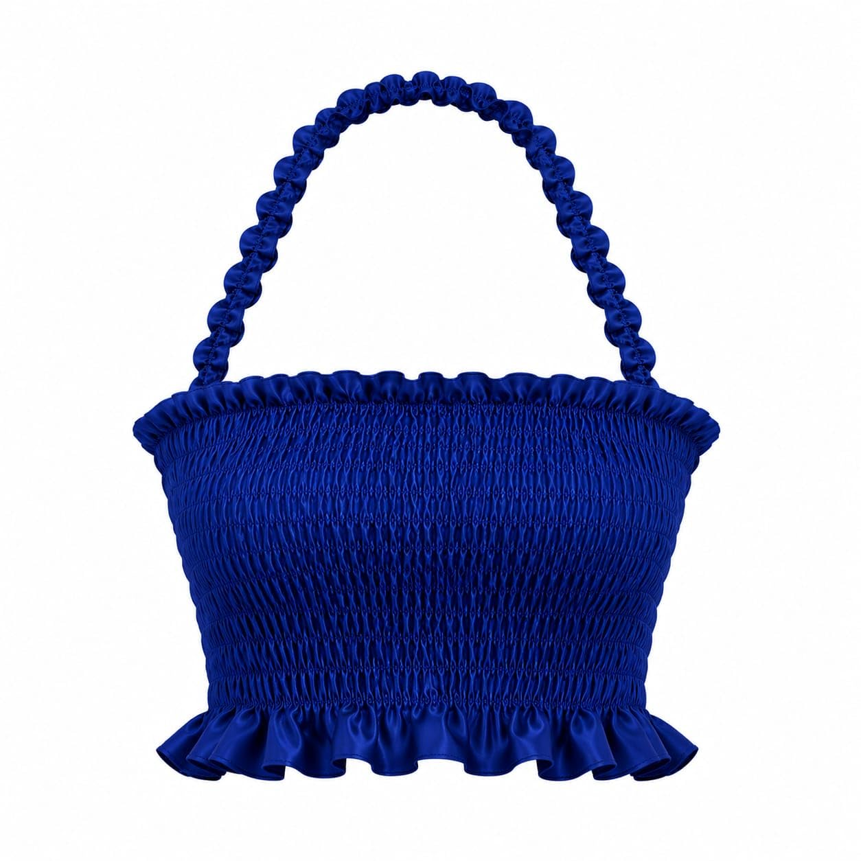 Royal Blue Satin Tube Top with Ruffle Hem & Elastic Fit-picture-29
