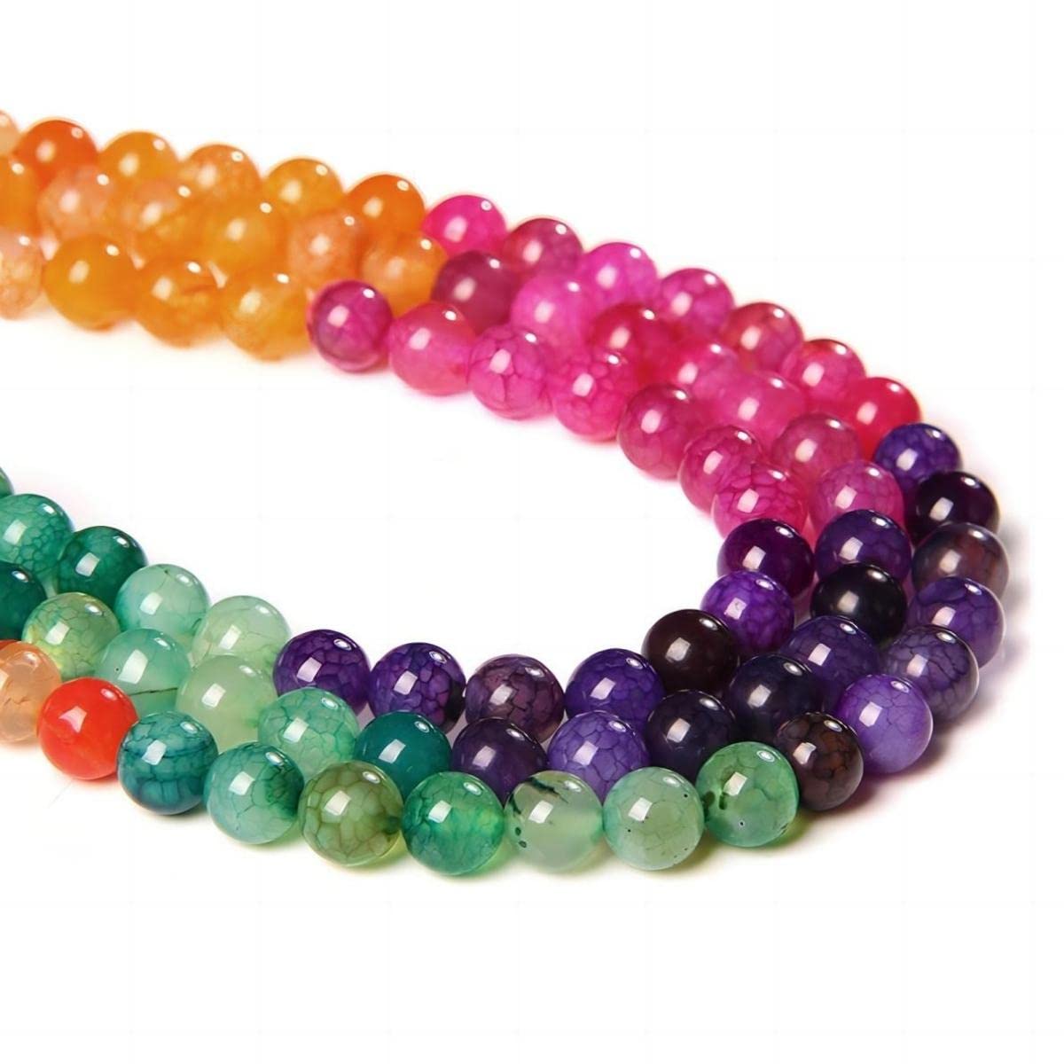 7 Chakra 8mm Natural Stone Round Beads Dragon Veins Mixed Color DIY Smooth Energy Healing Beads Gemstone for Jewelry Making