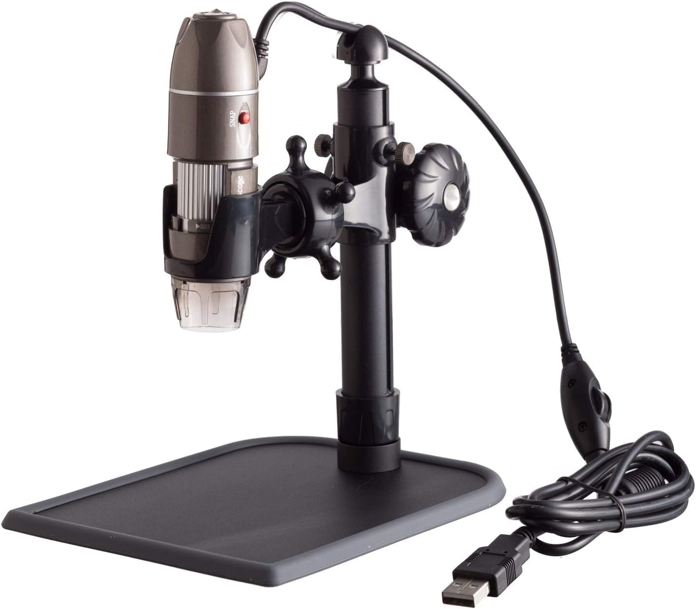 AmScope UBW500X02MP Digital 2MP USB Microscope with Endoscope Attachment, 5X-500X Magnification, 4X 3D Digital Zoom, Built-In Eight LED Light Source, Table Stand, Includes Software CD