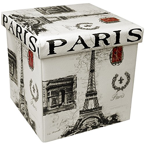 MultiStore Plegable Puff 38u00a0x 38u00a0x 38u00a0cm IP5u00a0Taburete Taburete Puf Asiento Caja Diseño Paris