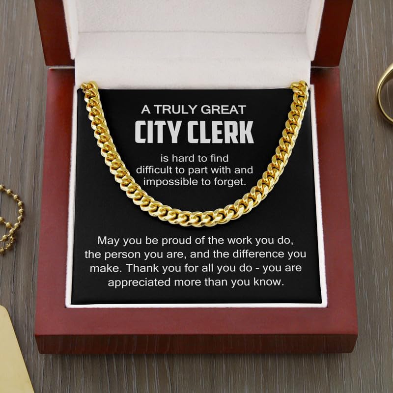 City Clerk Necklace Cuban Chain Gold - Hard To Find Difficult To - Appreciation Retirement Coworker Office Workplace Thank You