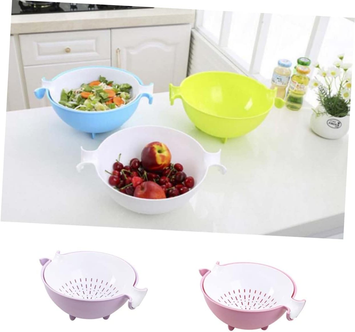 STOBAZA 2pcs Kitchen Sink Strainer Colander Bowl Sets Large Plastic Strainer for Vegetables Pasta Fruits