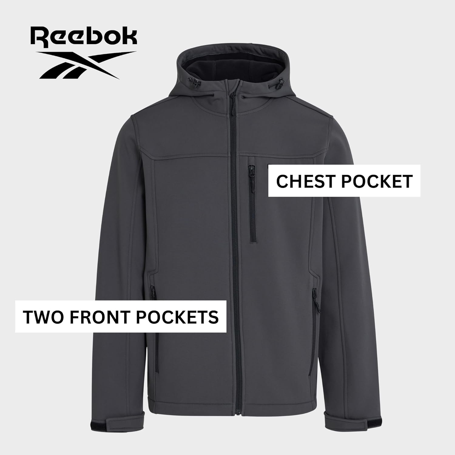 Reebok Waterproof Soft Shell Rain Jacket Men – Rain Coat, Softshell Windbreaker with Hood
