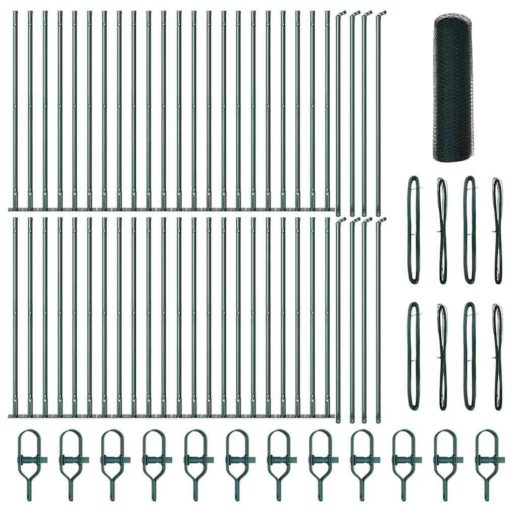 Green Fence Post 100cm x 0.4m 13mm Mesh Steel PVC Garden Security Fence Terrace Enclosure Outdoor Barrier Durable Corrosion Resistant Easy Assembly with 44 Concrete Posts