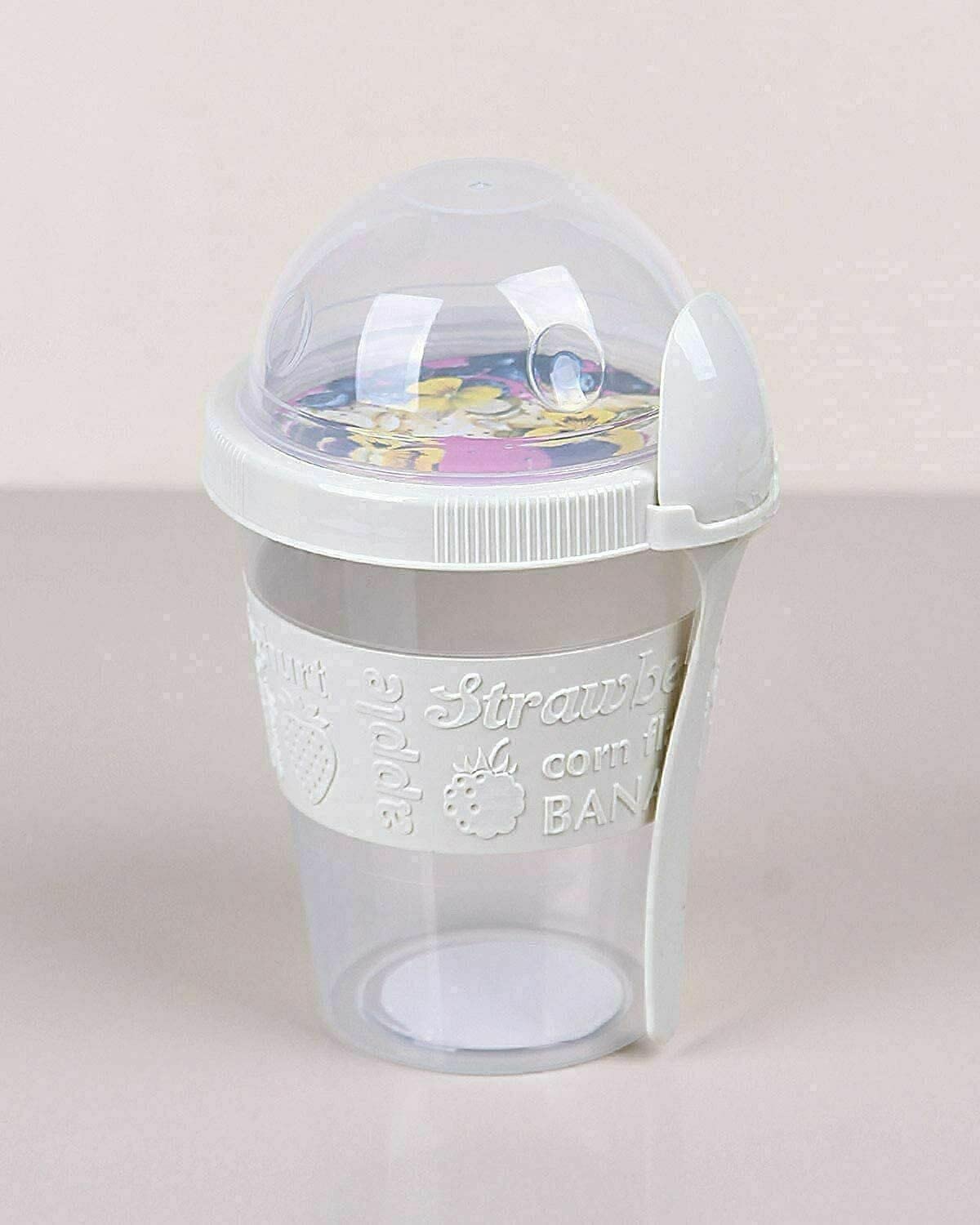 Copper Top - Take & Go 600ml Yoghurt Pot for Breakfast Granola Muesli Cereal Overnight Oats Pot to go Yogurt Pot with Spoon and Lid Leakproof Plastic Dishwasher Safe (WHITE)