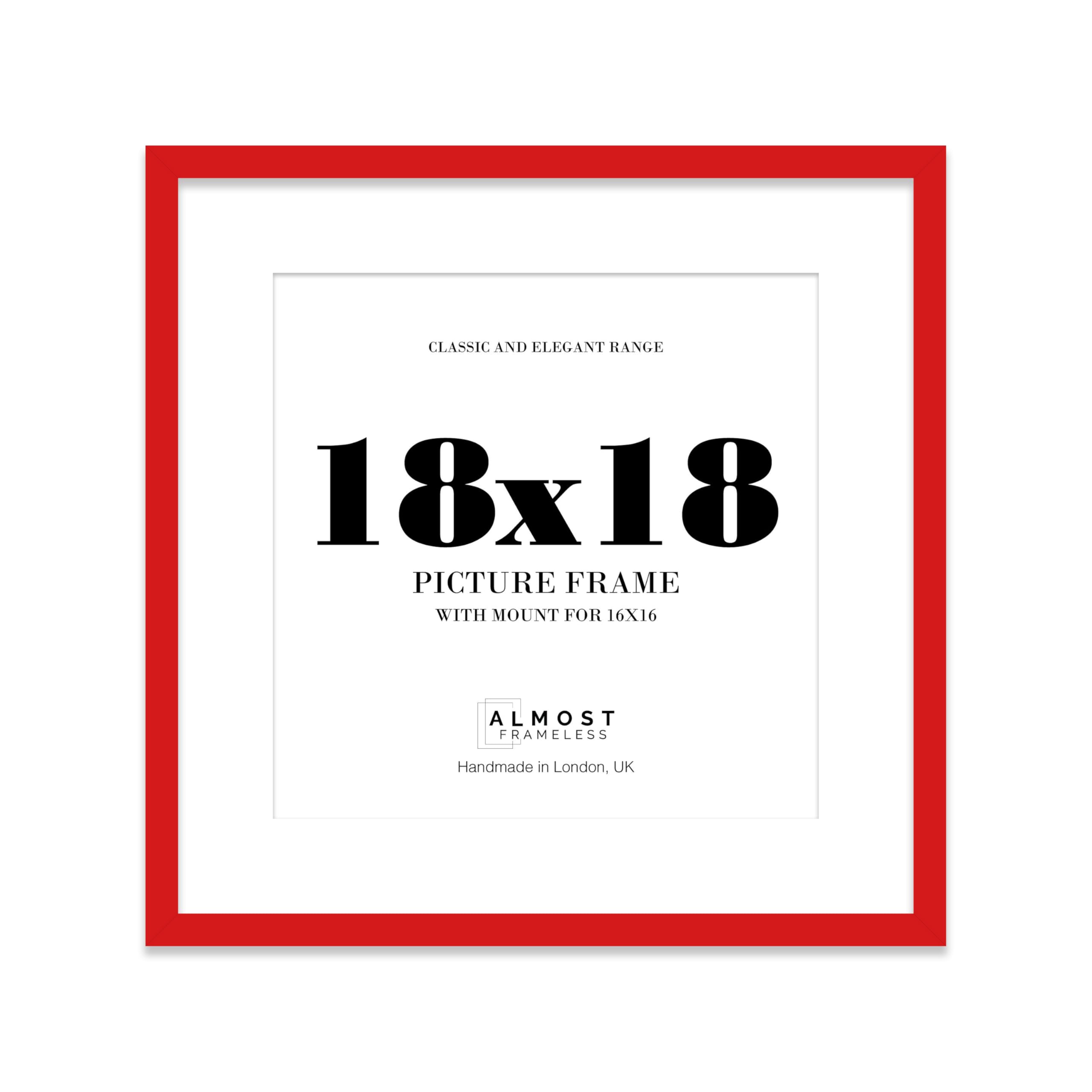 18x18 Red Picture Frame with Mount for 16x16 Photos, Prints - Modern Square Wall Frame, 1 Pack