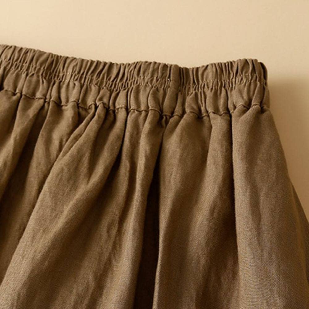 Gonne da Donna,Gonna Lunga da Donna Gonna A Pieghe in Lino retrò Elastica A Vita Alta Cachi con Tasche Gonne Lunghe Casual con Volant Increspato A-Line per Ragazze Signore,M