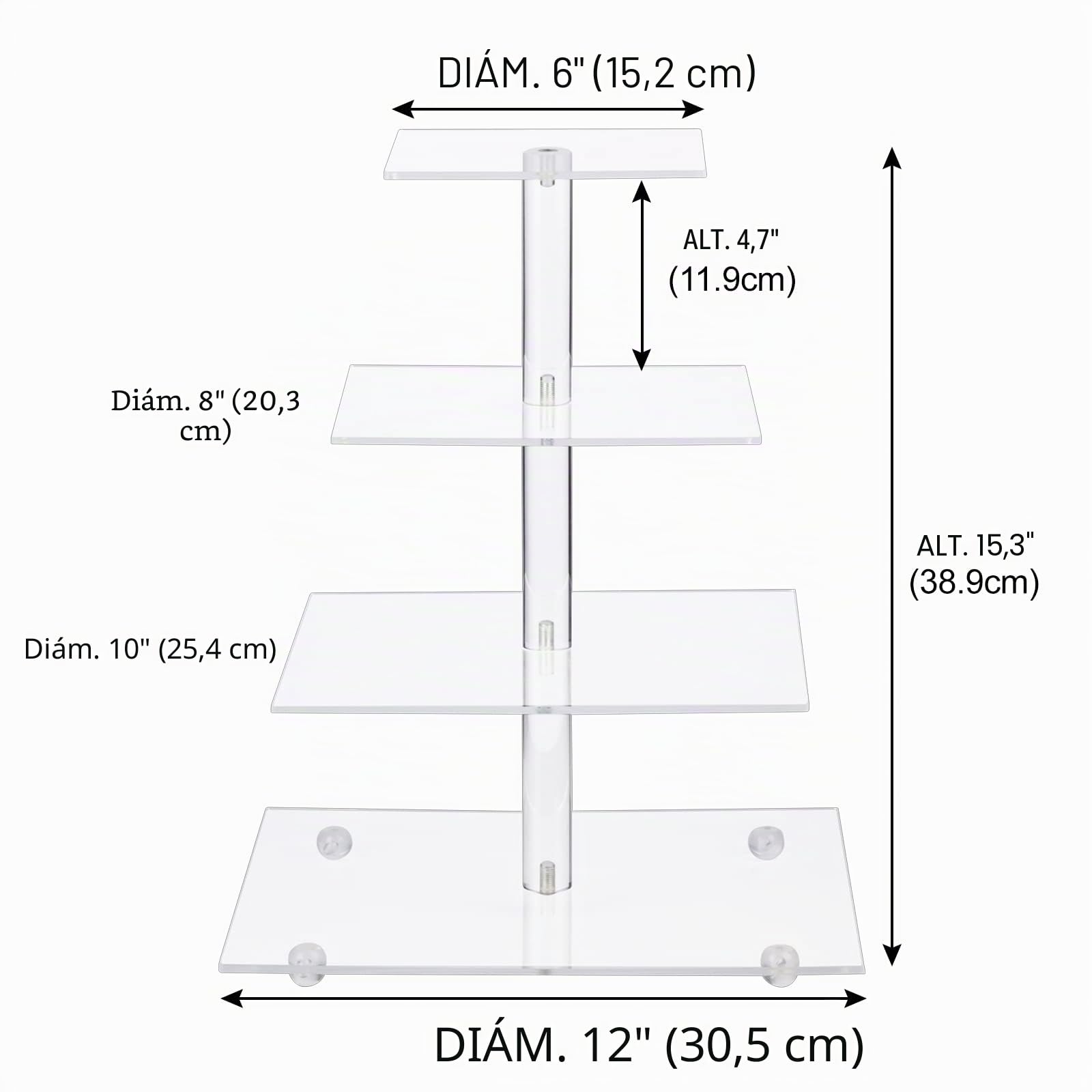 AMEITECH Soporte para magdalenas, 4 niveles, cuadrado, acrílico, para postre, torre, pastelería, para boda, cumpleaños, fiesta, temática, transparente