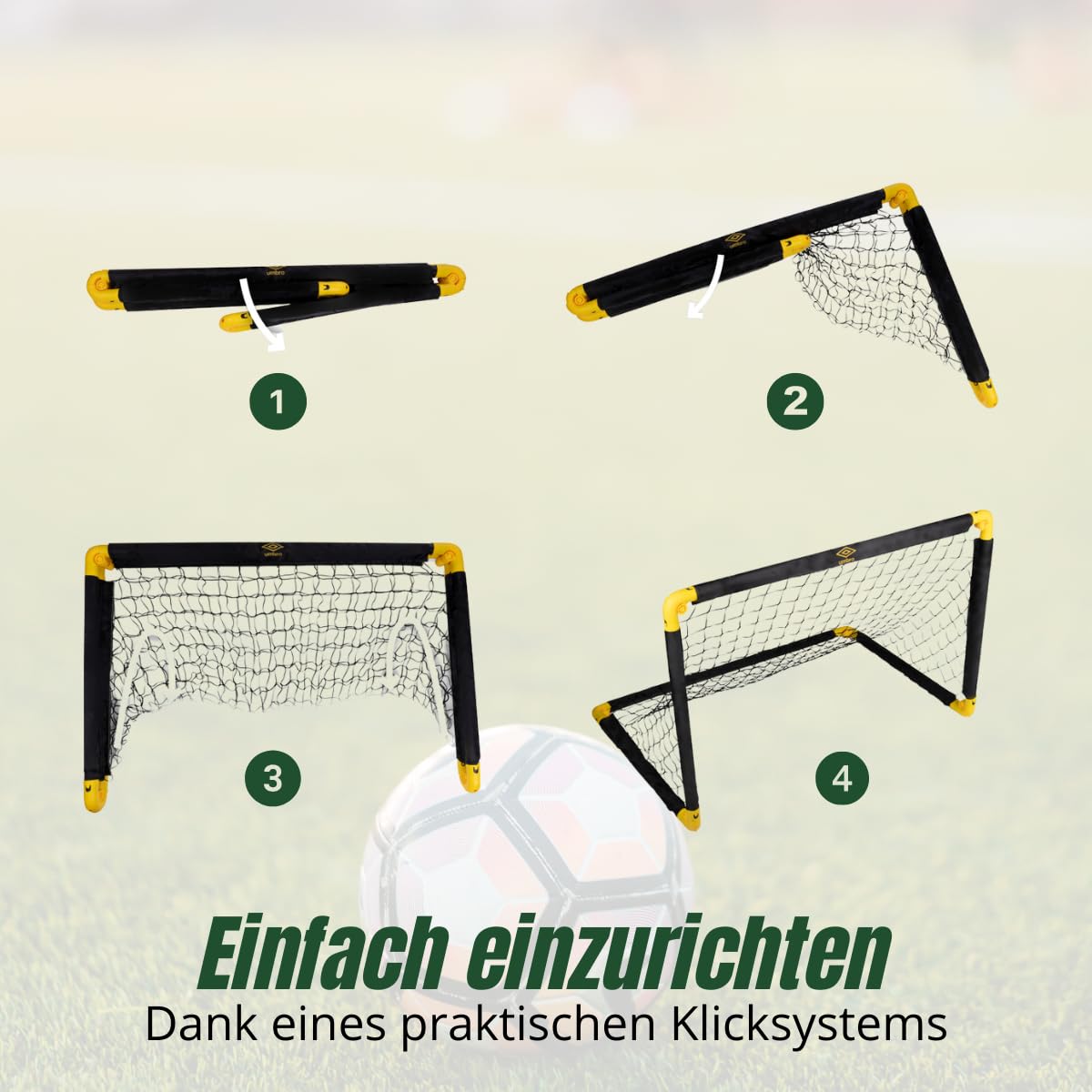 Umbro Fußballtor - Fussballtor 90 x 59 x 61 cm - Faltbares fußball Tor - Fussballtore für Garten Kinder und Erwachsene - Fussball Trainingszubehör für Innen und Außen - Metall - Schwarz/Gelb