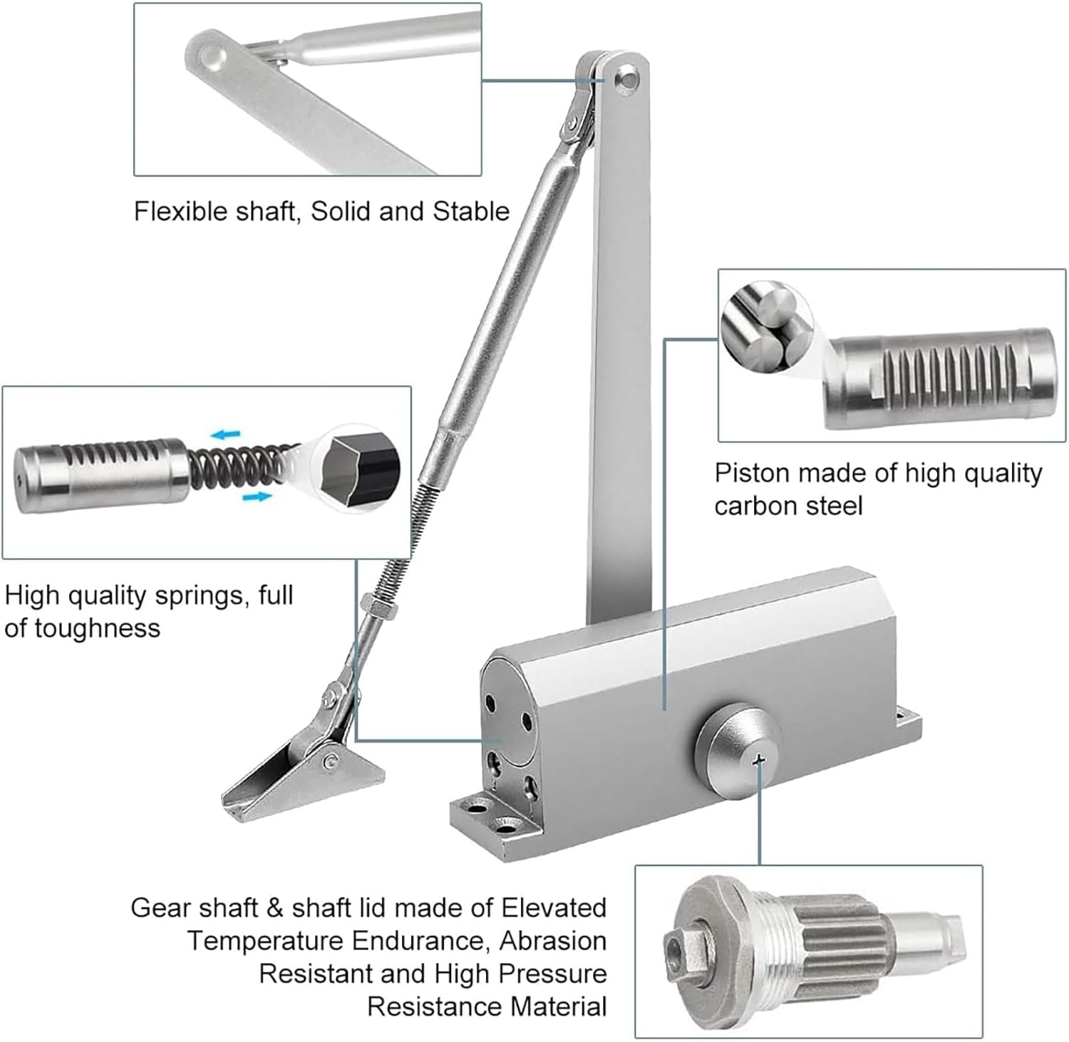 Automatic Door Closer Storm Door Closer Adjustable Spring Hydraulic Door Closure Hydraulic Buffer Household Automatic Closing Door Device Commercial Door Closer, Surface Mounted, 2 Colors(Black,65-85k