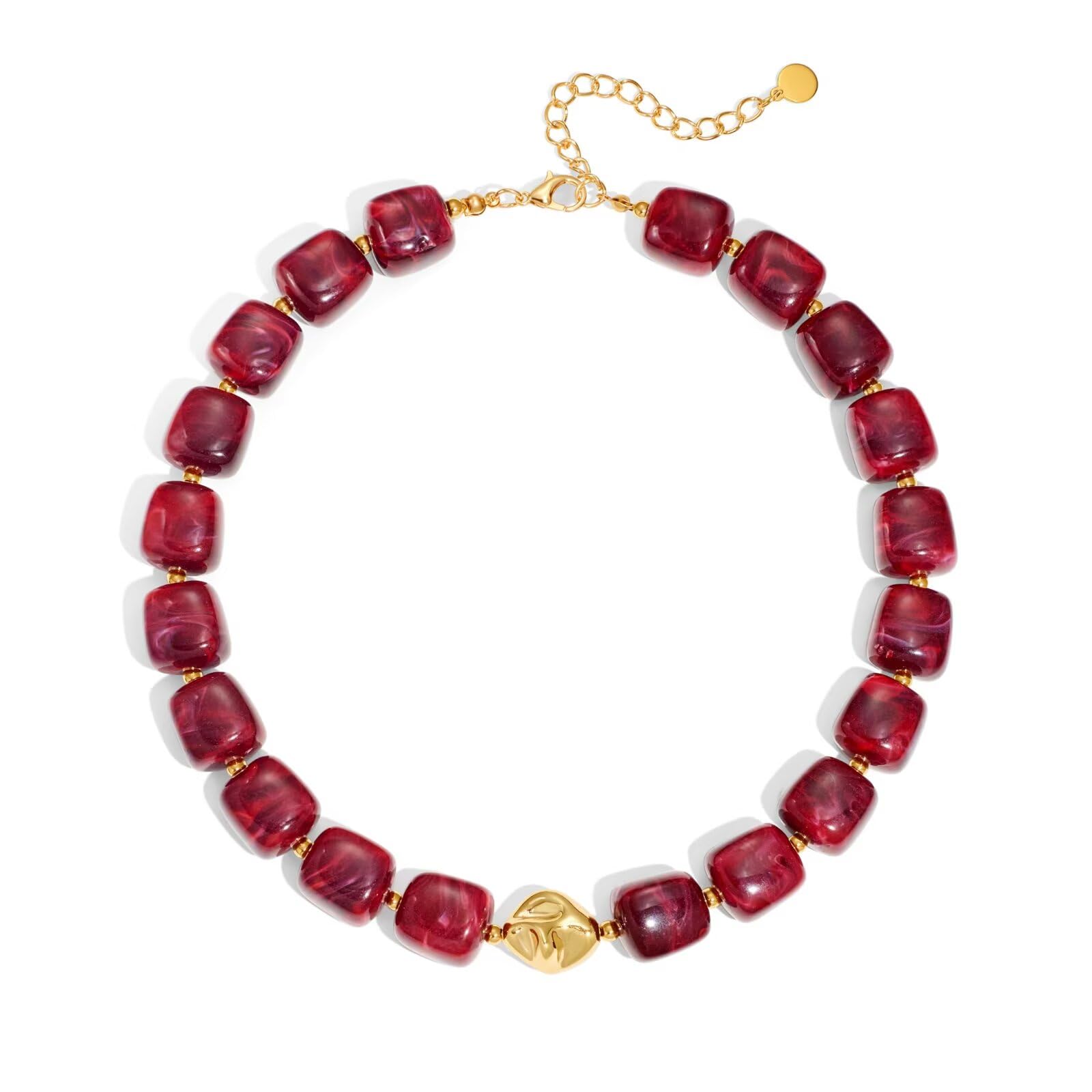 Colorful Chunky Necklaces for Women Multicolored Large Square Acrylic Beads Necklace Trendy Bold Statement Beaded Necklace Summer Vacation Choker Jewelry — view 12
