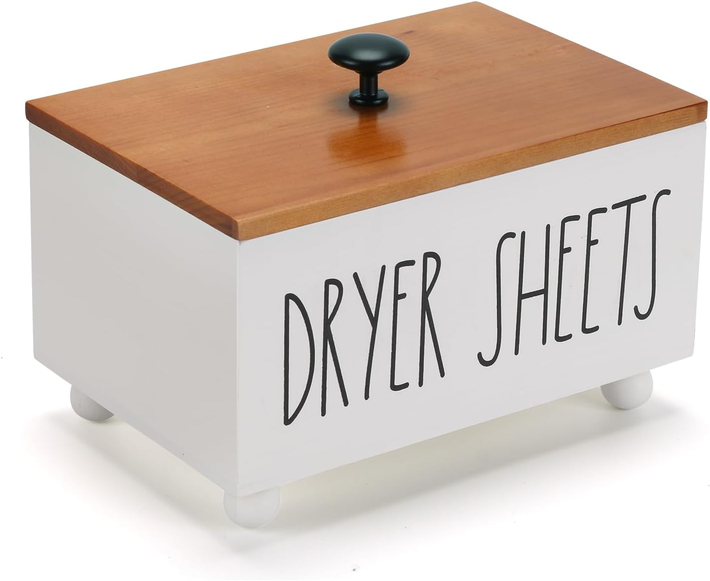 Dryer Sheet Box with Lid — Laundry Room Decor Holder Dispenser Container for Organization Storage, Fabric Sheet, Dryer Balls Good Gift (White)