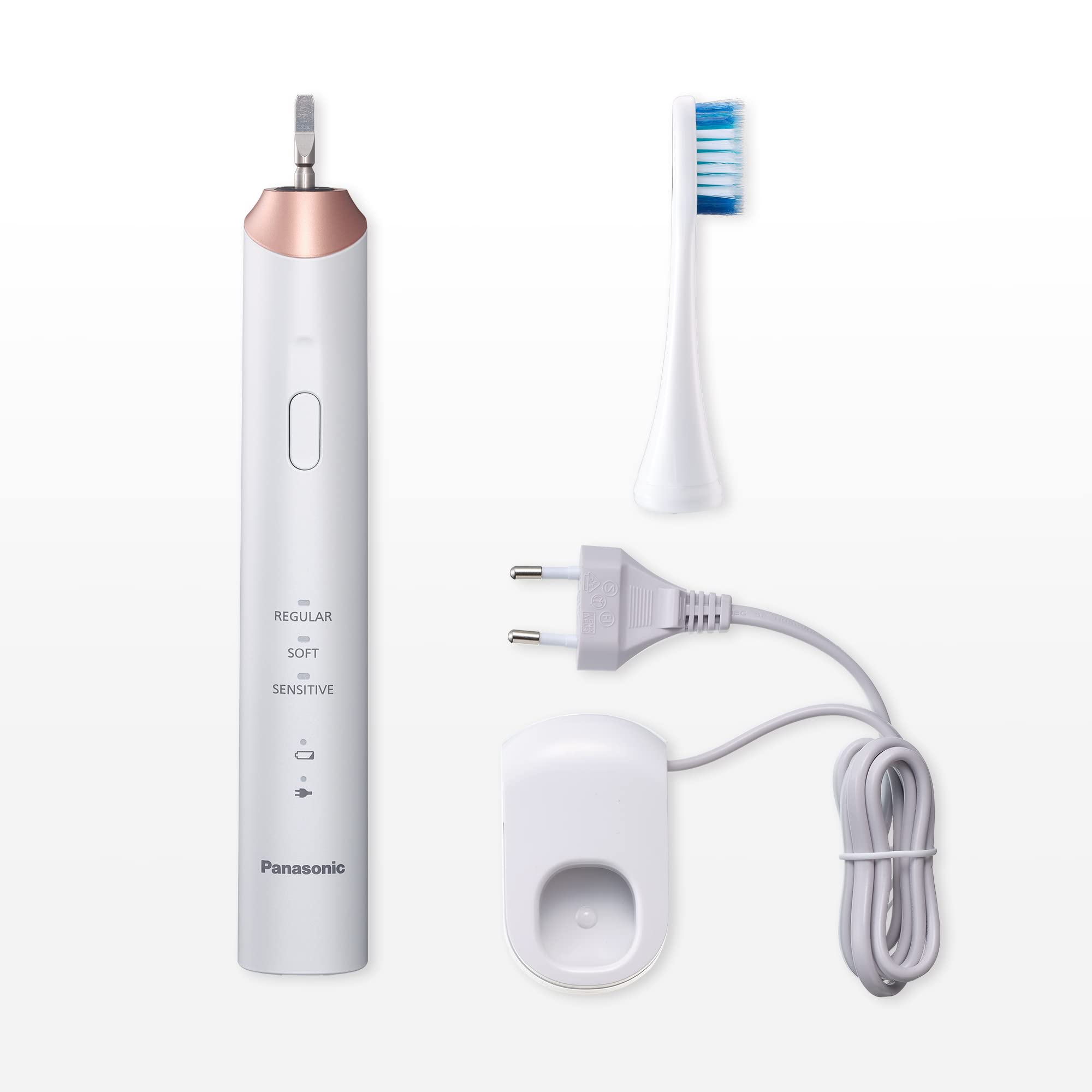 Panasonic EW-DC12 Cepillo de Dientes Eléctrico con Vibraciones Sónicas (3 Modos de Uso, Recargable, Movimiento Horizontal, Limpieza Profunda de la Boca), Blanco