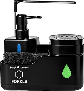 Kitchen Sink Soap Dispenser with Sponge Holder – 2-in-1 Dish Soap & Hand Wash Dispe…