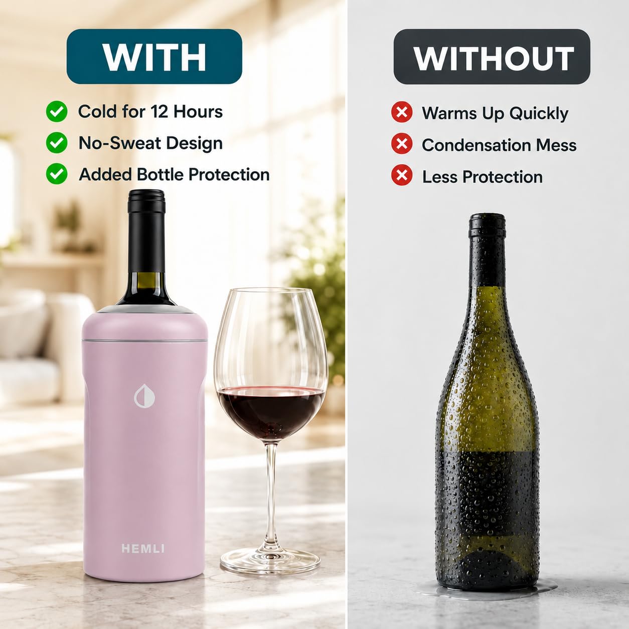 Wine Bottle Chiller Insulator Sleeve, Keeps Wine and Champagne Cold for 12 Hours, Vacuum Insulated Wine Bottle Cooler — Amazon image 4
