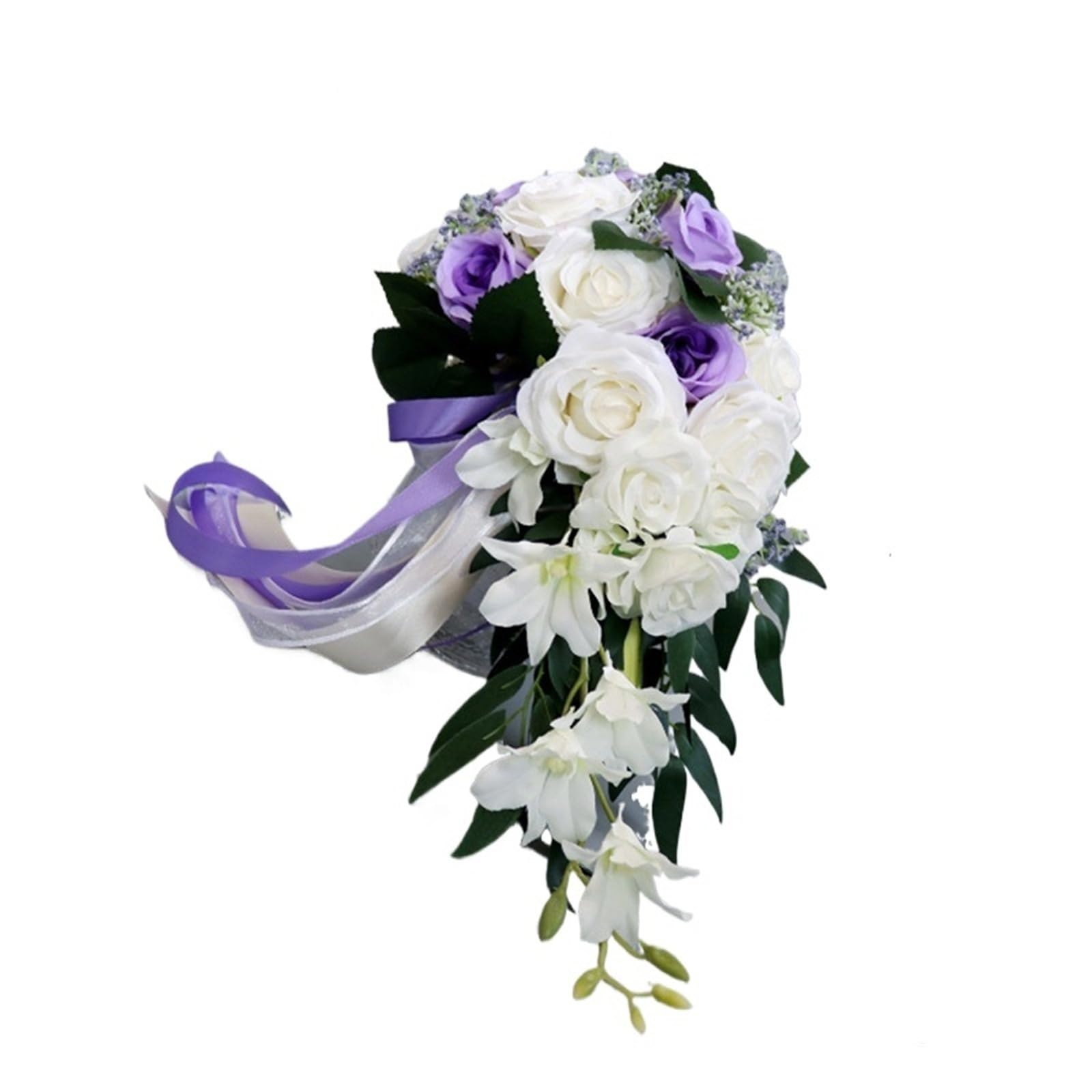 ZRHWSPD Wedding Artificial Bouquet Silk Rose Wedding Bride Bouquet Hand Hold Flower Decoration Holiday Party(A-purple)