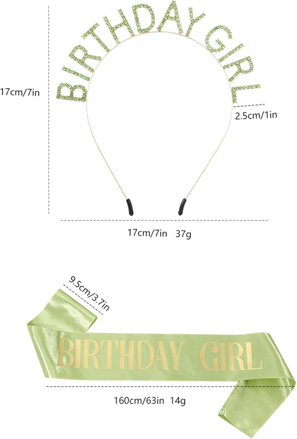 MGJSRNH Birthday Girl Sash and Crown Tiara for Women,Green Satin Glod Glitter Sash Decorations Supplies,Rhinestone Party Headbands,16,18,21,30,40,50 or Any Other Birthday Party - Image 3