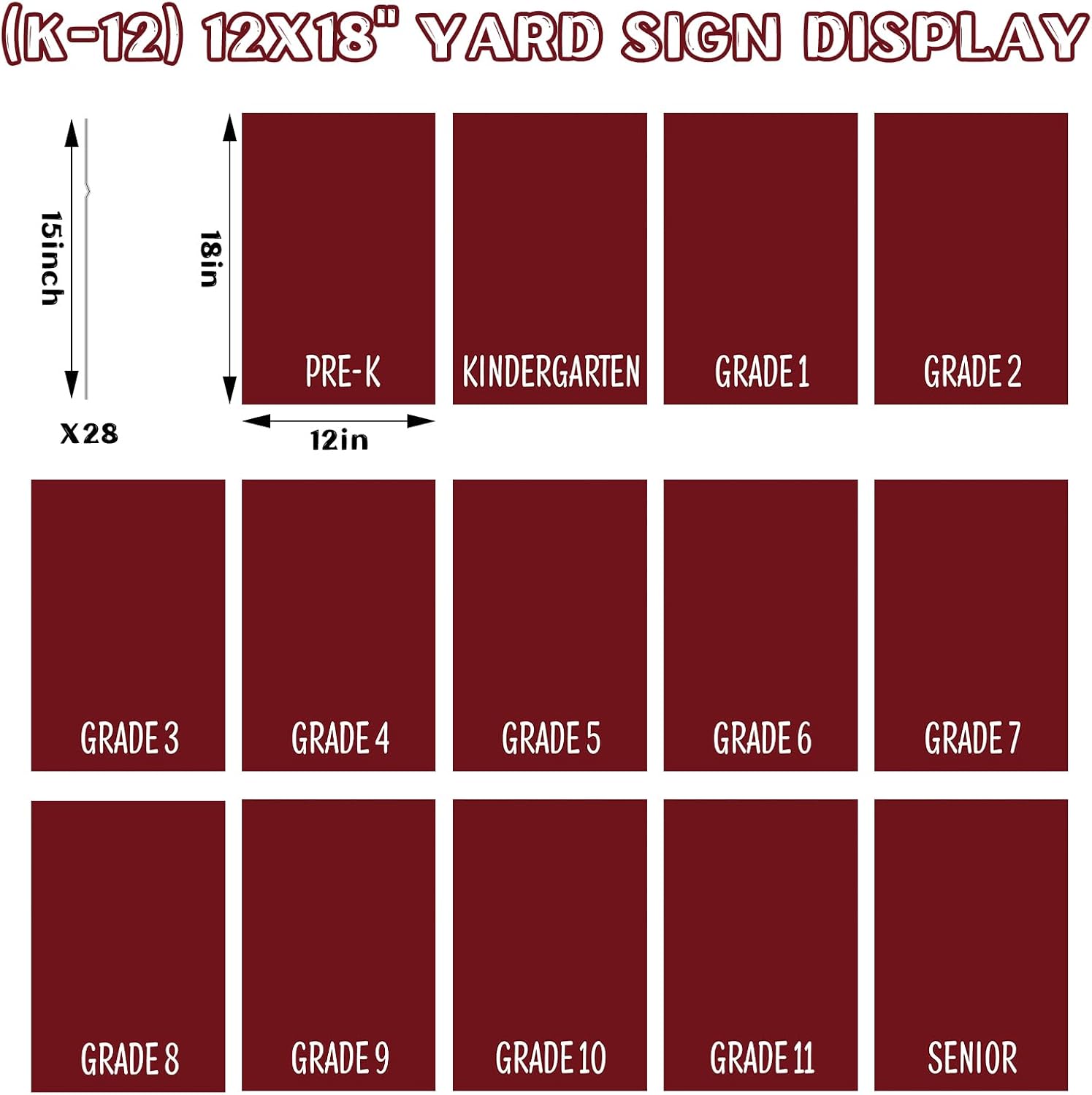 14 pcs graduation k-12 yard sign display photo 12 x 18 inches class of 2026 school years yard sign with pictures display for grad party walkway lawn decoration (solid color,red) red solid color