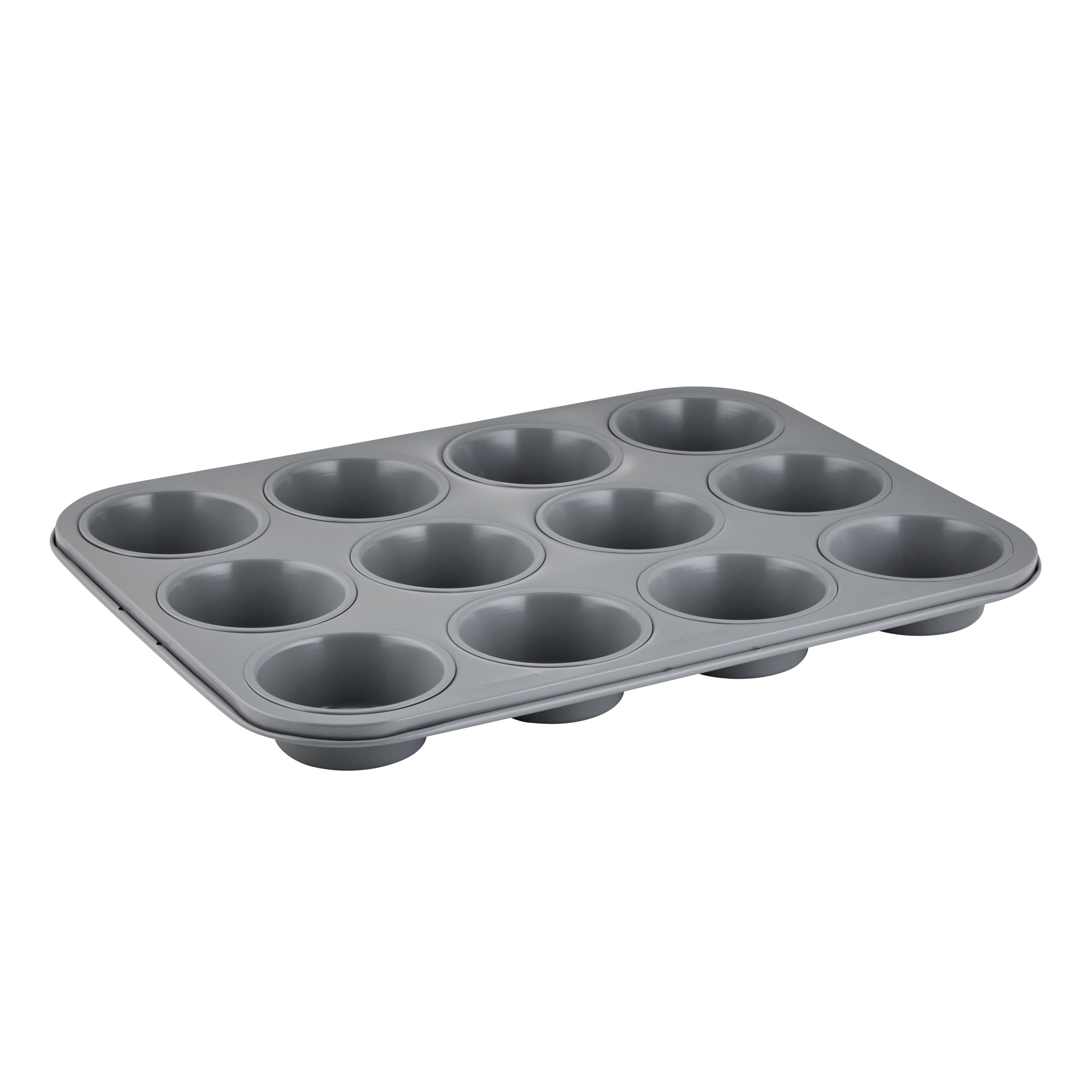 Wiltshire Colour Rush 12 Cup Muffin Tray, Shale Grey, PFOA PTFE Free, Cupcake Mould, Non-Stick Coating, Rectangular Coated Baking Tin, Sheet Steel Bakeware, Carbon Steel, 7x3cm Cup Size