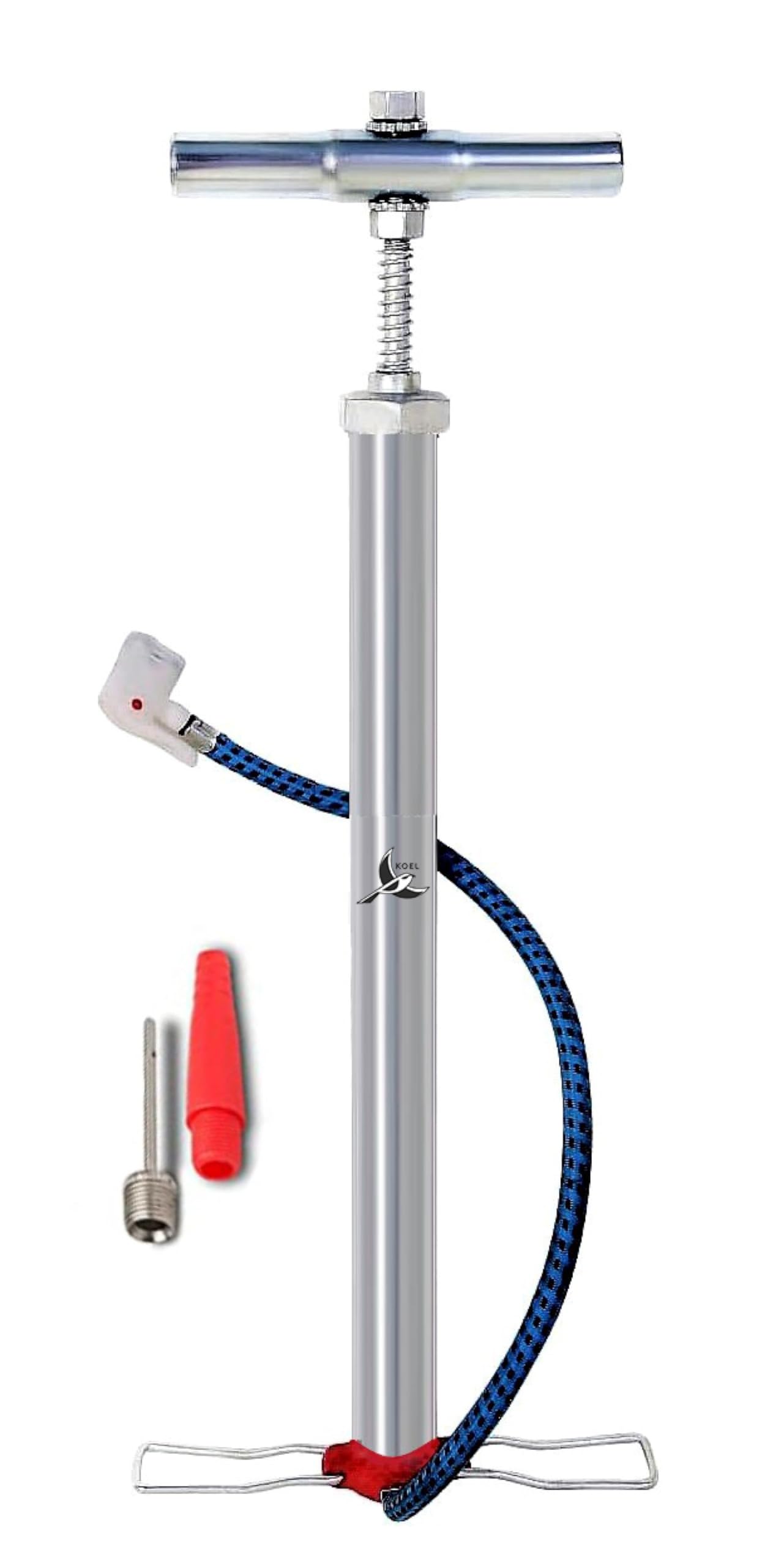 Koel Heavy Steel Cycle Air Pump with Needle & Dual Valve | Ergonomic Grip with Sturdy Base for Bicycle, Football, Balloon, Ball, Basketball, Handball, Inflatable Furniture (Silver)