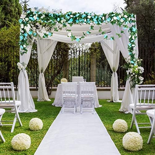 Artificial Rose Vine Flowers with Green Leaves, 8pcs 66FT Hanging Fake Flower Garland, Roses Vine for Home Hotel Office Wedding Party Garden Craft Wall Decor (White blue)