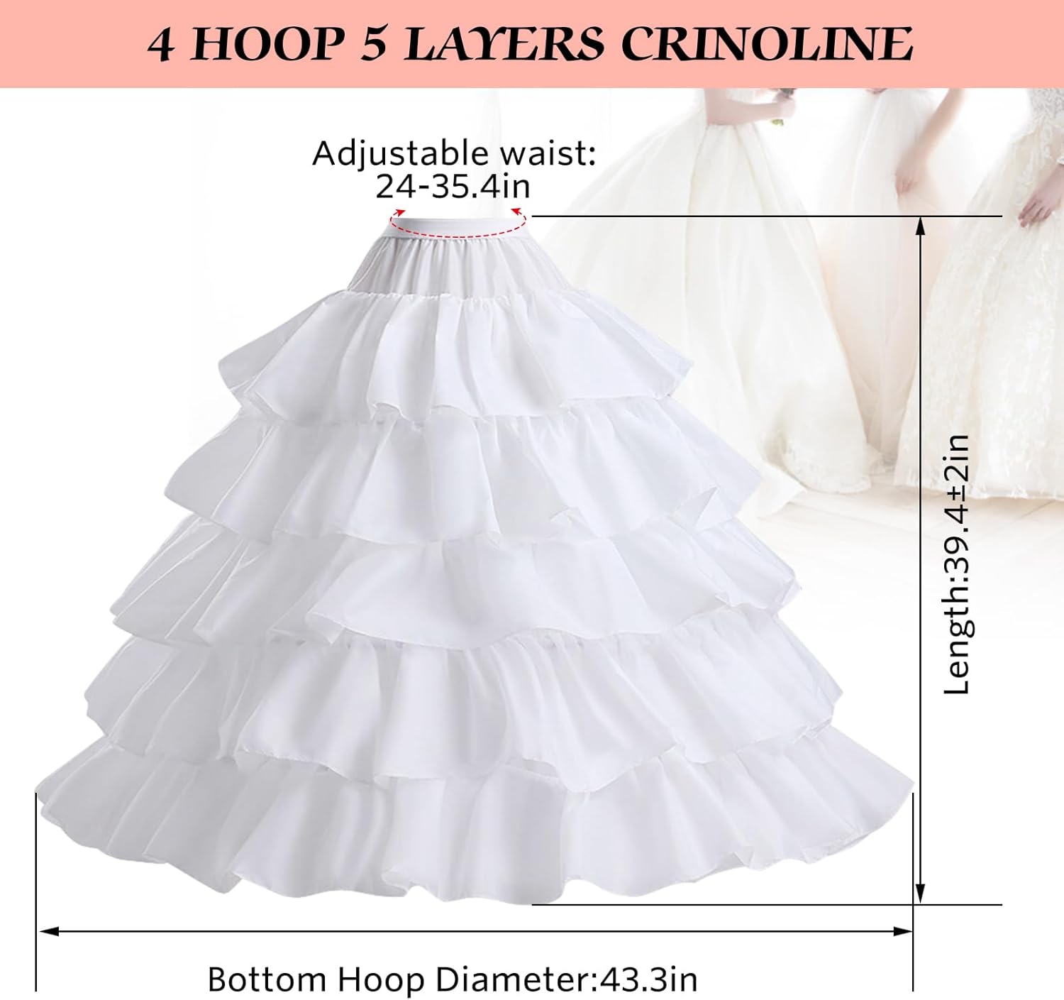 Petticoat Skirt for Women Under Dress 4 Hoop Under Skirt for Wedding, Crinoline Underskirt for Women Bridal - Image 2