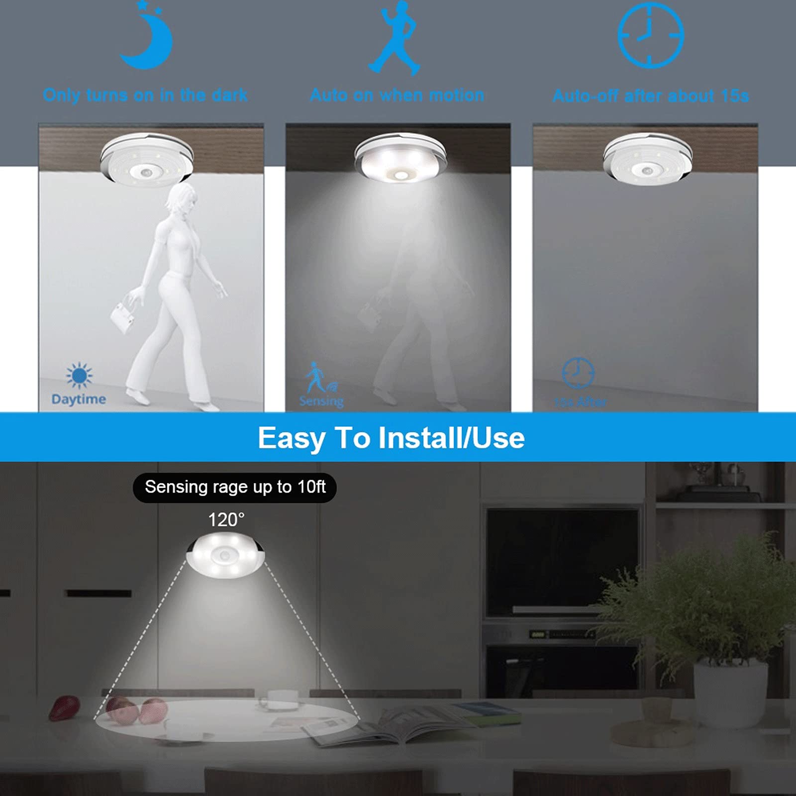 Luz Nocturna 3PCS LED Luces de gabinete Sensor de Movimiento Luces de Noche Blanco Caliente DIRIGIÓ Lámpara Nocturna para el Dormitorio Armario Escaleras Iluminación de la Cocina