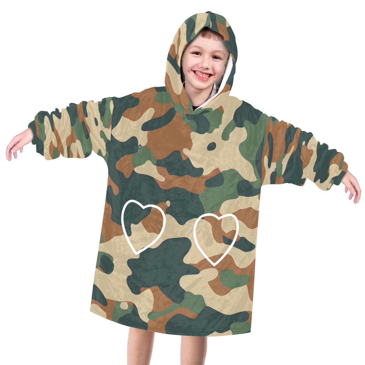 Pardick Wearable Blanket Hoodie for Kids, Brown Camouflage Fleece Sweatshirt Blanket Oversized Blanket Sweatshirt with Pocket Flannel Warm Hooded Blanket 6-10 Year Old Girl Boy Gift, One Size