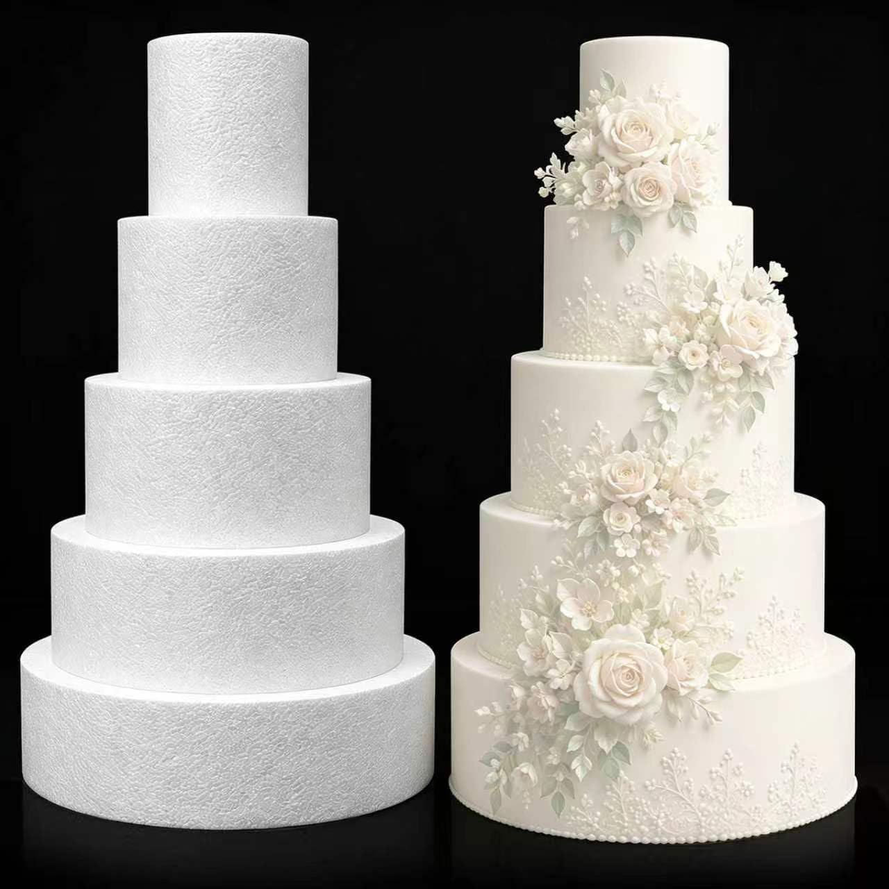 5 Tier Round Foam Dummy Cake: 4" 6" 8" 10" 12" Set