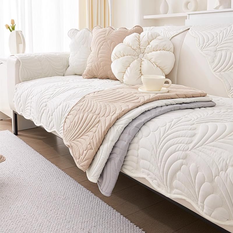 Housse de canapé matelassée Milkywhite réversible pour rénover un canapé en L usé ou taché